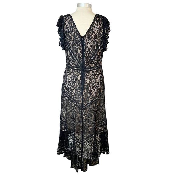 Taylor Black Lace Midi Dress Women's L (12-14) Flutter Sleeves Witchy Fairy Goth - Picture 6 of 11